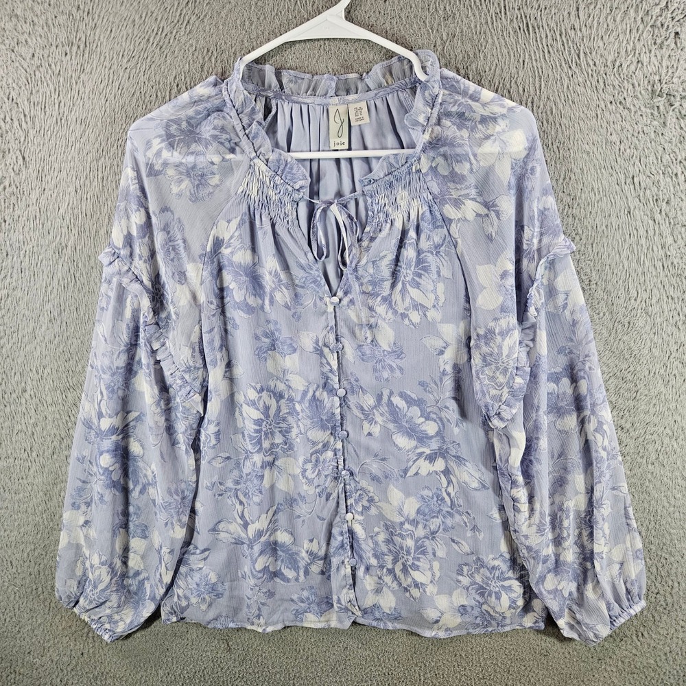 Joie Womens Purple Floral Ruffle Long Sleeve‎ Blouse Size Medium